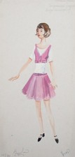 Costume de théâtre 1978 aquarelle peinture robe fille signée