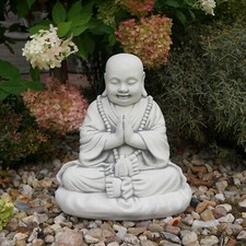 Statuette en pierre Bouddha moine gardien du temple 35 cm 18 kg gris béton bl...