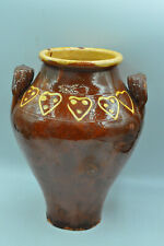 Ancienne jarre pot terre cuite vernissée déco campagne art populaire motif coeur