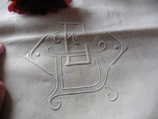ANCIEN DRAP LIN CREME"ED" 4