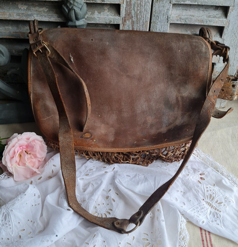 Ancien sac cuir besace - ancien, chasse