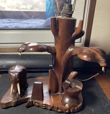 Superbe Pied De Lampe Acajou Sculpté Art Populaire Ceylon À Électrifier 