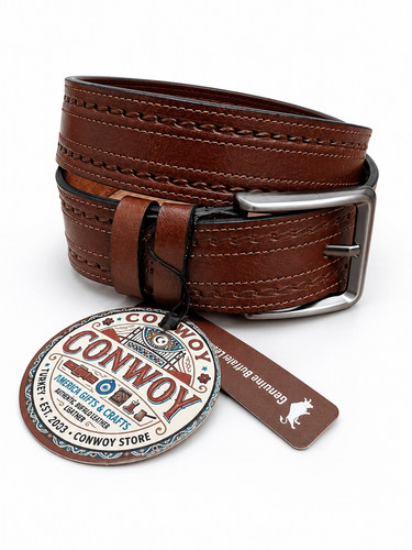 Ceinture cuir marron buffle - en,