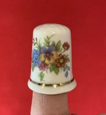 Vintage Anémone Rouge Fleurs Blanc Fin OS Chine Doré Ton Dé à Coudre Angleterre