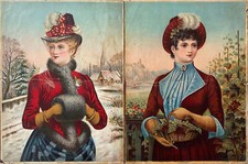 Tableaux pendant de chromo 1900 Femme allégorie l'Hiver et l'Automne