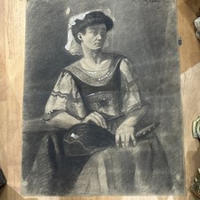 Ancien Dessin XIXe Crayon