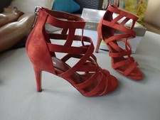 CHAUSSURE ESCARPIN SANDALE A TALON CHIC CÉRÉMONIE DAIM ROUGE P 36 NEUF 
