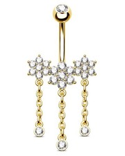 14G Fleur Pendant Chaîne Ventre Bouton Anneau Piercing Diamant 14K or Jaune Sur