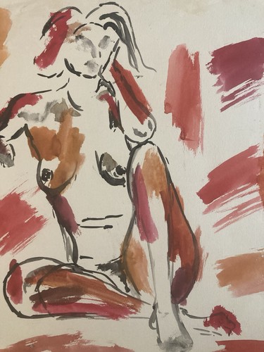 Dessin femme assis - nu,