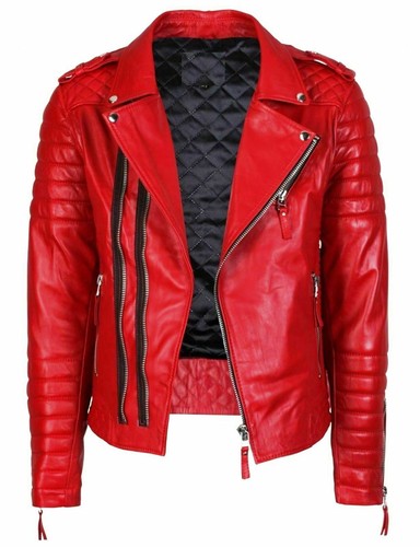 Blouson moto rouge cuir - de, en