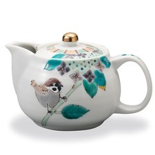 Théière Kutani Japonaise Moineau Dans La Fleur D'Hortensia fourneau Taishi Japon