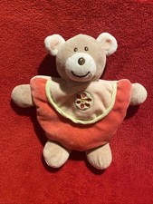 ?? Doudou Semi Rond Ours Beige Rose Fleur Brodée AJENA ETAT NEUF