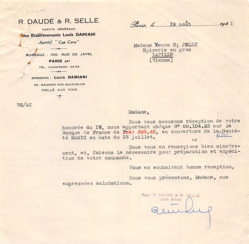 Facture 1941 daude et - daude,