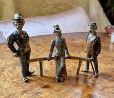3 Victorien Gentlemen Gay Hommes Intérêt Autrichien Vienna Bronze Sculpture 1900