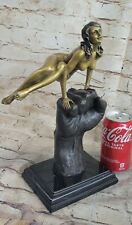 Bronze Sculpture, Main Fabriqué Statue Abstrait Signée Juno Cubism Nu Fille