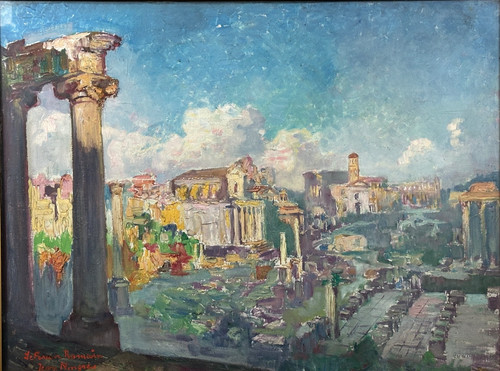 Ancien tableau paysage vue - vue, de