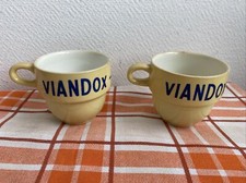 2 Ancienne Tasse publicitaire VIANDOX en faience Jaune Moulin des Loups