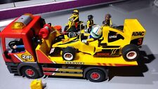 SU LOT PLAYMOBIL CAMION PLATEAU PORTE VOITURE COURSE FORMULE 1 F1 TEAM ADAC UVEX