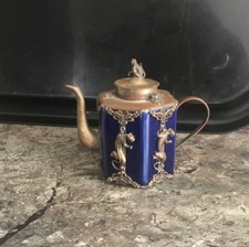 Ancien Théière Porcelaine Chinois Antique Décor Métal Et Tigre Chine