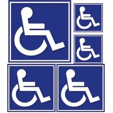 Autocollant Handicapé set de 5 fond bleu Hancicap Handicaped Mobilité logo 5 réd