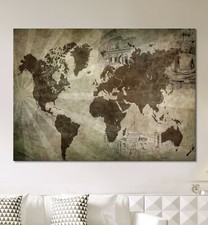 Carte Du Monde Toile Image Moderne Abstrait Noir Blanc Braun Sur Canapé Mural XL