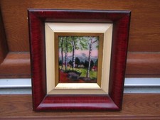 Cadre émail d'art de Limoges décor paysage signé rené restoueix 19X17 cm