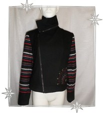 Ⓑ - Blouson Court Zippé Fantaisie Noir Multicolore Broderies   Desigual T 42