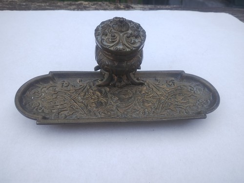 Encrier bronze cisele decor - encrier,