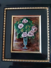 Tableau Émaux De Limoges "Roses Dans Un Vase" D'après Renoir 