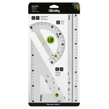 Set de traçage - Règle 30cm - Equerre 60° - Rapporteur - Aluminium - Scolaire - 