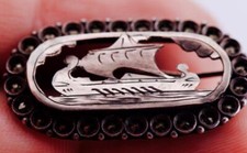 Antique Égypte 800 Argent Et Roulé or Main Gravé Percé Broche c1930's