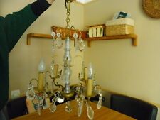 LUSTRE A PAMPILLES ANCIEN - COLONNE EN VERRE - 4 BOUGIES