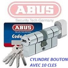CYLINDRE SERRURE HAUTE SECURITE A BOUTON DIMENSION AU CHOIX ABUS 10 CLES