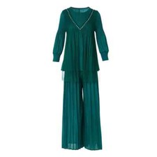 Ensemble Tailleur Complet Chemise Pull Pantalons Vert 04739
