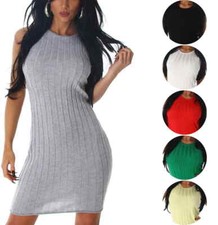 Femmes Robe Tricotée Stretch Mince Ripp Rayures Étui Cocktail Fête 36 38 Xs S M