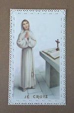 Ancienne IMAGE RELIGIEUSE PIEUSE canivet dentelé "JE CROIS" communiante crucifix