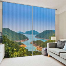 Rivière Montagnes Les Arbres Verts Ensoleillé 3D Rideau Blockout Photo  Rideaux