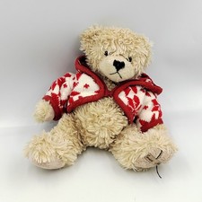 Peluche ours beige gilet laine rouge blanc LOUISE MANSEN - 34841