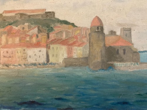 Peinture huile village - huile,