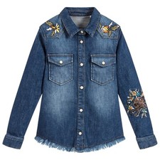 Zadig & Voltaire Embroidered Denim Cotton Girls Boys Shirt Skull 4 102 Love $118