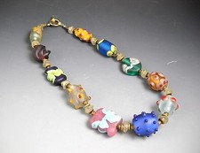Artisan Made Glass Bead Choker Torch Fired Matte Acid Wash Variety Beads 16"