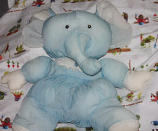 Doudou Peluche Vintage Style Puffalump Elephant Bleu Blanc 45 Cm Tbe