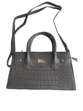 Sac à Main - Femme - Fabriqué en France - Cuir - Gris - Motif - Crocodile