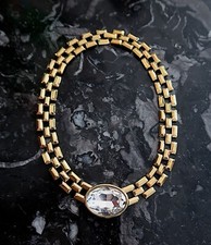 AGATHA PARIS*TRÈS JOLI COLLIER EN MÉTAL DORÉ ET CRISTAL CENTRAL*RARE*VINTAGE 80s