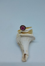 bague réglable plaquée or feuille et grenat neuve création unique