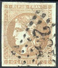 CERES BORDEAUX N° 43Ab  BISTRE VERDÂTRE   OB. LOSANGE GC  TB  COTE  700 €