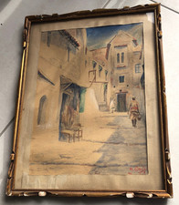 RARE TABLEAU AQUARELLE SCENE