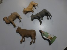 lot de 5 très Ancien Santon anne vache chameau boeuf  Floqué santon terre cuite