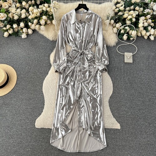 Robe chemise longue dorée - chemise,