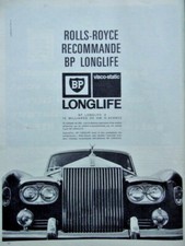 PUBLICITÉ PRESSE 1965 ROLLS ROYCE RECOMMANDE BP LONGLIFE VISCO STATIC - CALANDRE
